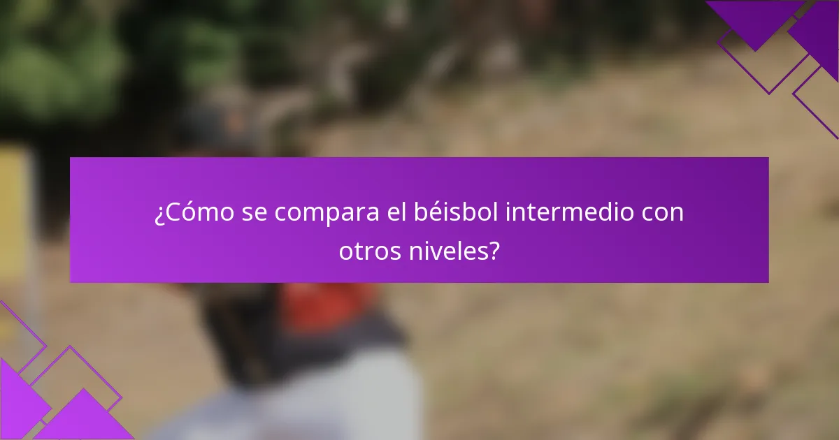 ¿Cómo se compara el béisbol intermedio con otros niveles?