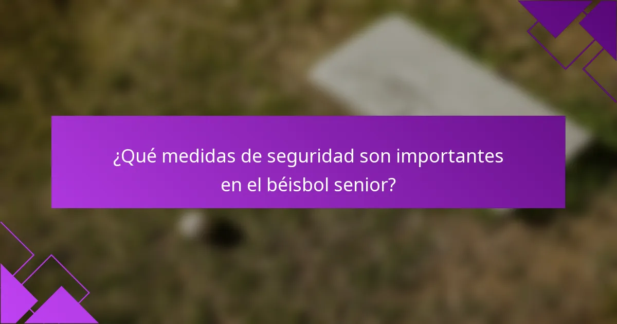 ¿Qué medidas de seguridad son importantes en el béisbol senior?